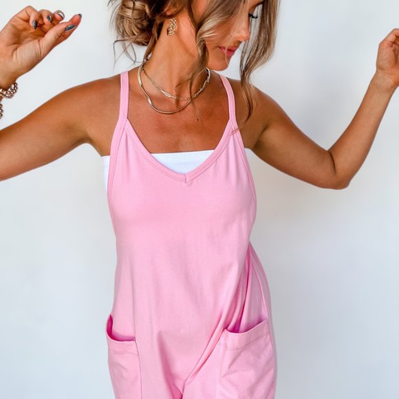 Pink Spaghetti Straps V Neck Jersey Romper NWT - Picture 5 of 14